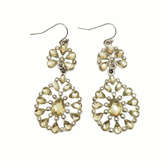 Big Statement Crystal Earrings Flower Yellow Teardrop Dangle 2.5" Long - Picture 1 of 4